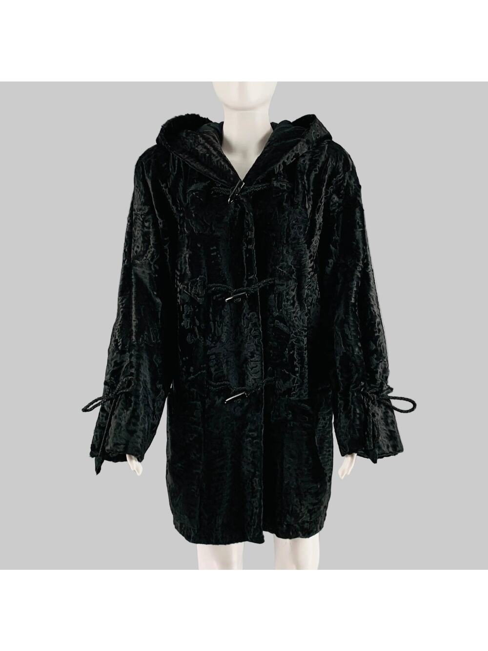 GALANOS Size M Black Hooded Coat